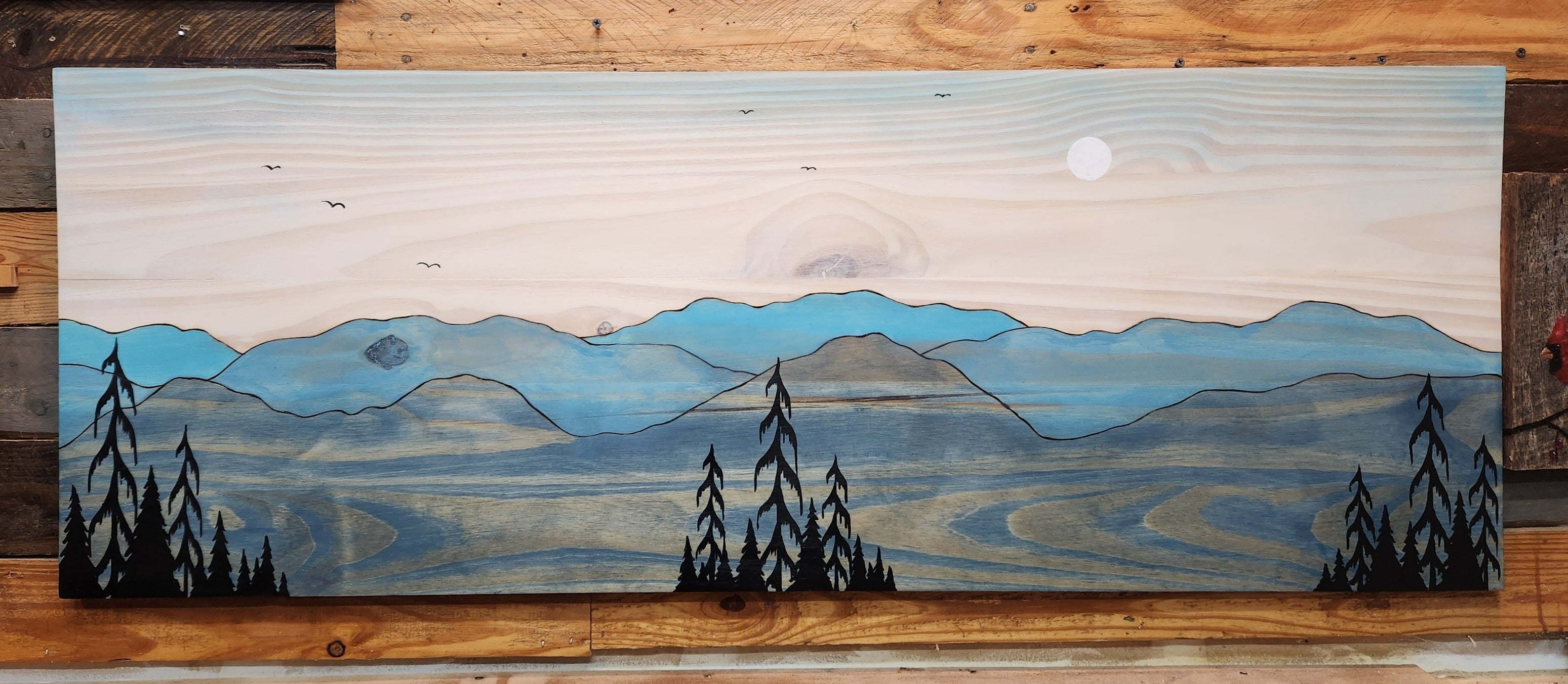 Blue Mountain Wood Stain Painting