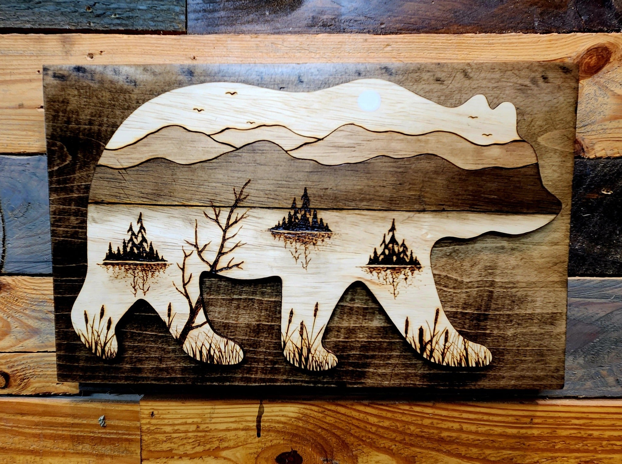 Brown Bear Pond wood stain and woodburning