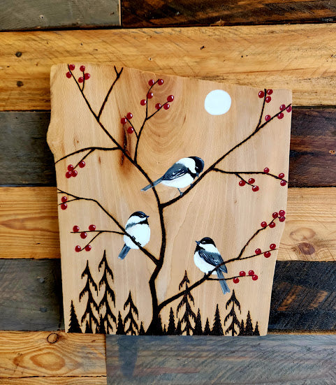 Chickadees on slab.